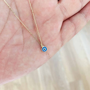 Round Shaped Blue Evil Eye Charm Necklace in Gold