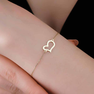 Sideways Heart Charm Bracelet in Solid 14kt Gold