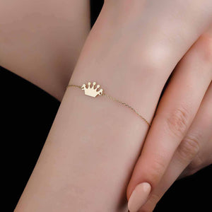 Cute Crown Charm Bracelet in 14k Solid Gold