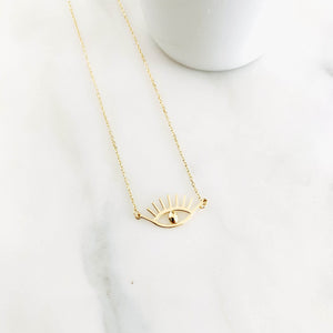 Eye of Horus Protection Charm Necklace in 14k