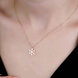 Delicate Snowflake Winter Charm Necklace in Real Gold