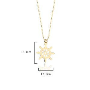 Solid Yellow Gold Ship Wheel Charm Necklace