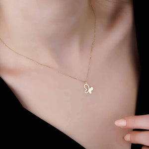 Thin Butterfly Charm Necklace in Solid Gold