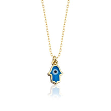 Load image into Gallery viewer, Gold Hamsa Hand Protection Charm Necklace with Evil Eye
