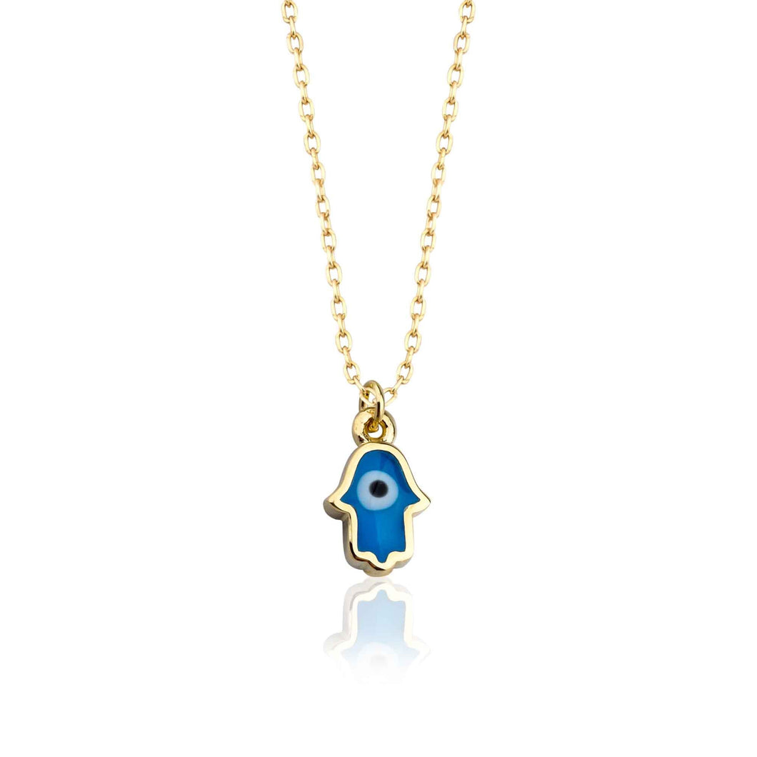 Gold Hamsa Hand Protection Charm Necklace with Evil Eye