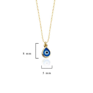 Pear Shaped Blue Evil Eye Charm Necklace in 14k Solid Gold