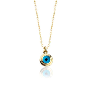 Glass Evil Eye Good Luck Charm Necklace in Real Gold