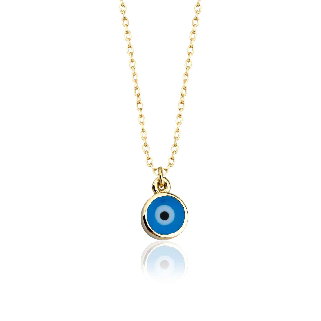 Round Shaped Blue Evil Eye Charm Necklace in Gold