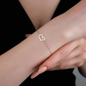 Sideways Heart Charm Bracelet in Solid 14kt Gold
