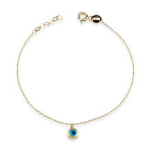 Load image into Gallery viewer, Dangle Evil Eye Charm Bracelet in Real 14k Gold
