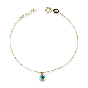 Dangle Evil Eye Charm Bracelet in Real 14k Gold