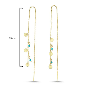 14kt Real Gold Disc Thredaer Earrings with Turquoise