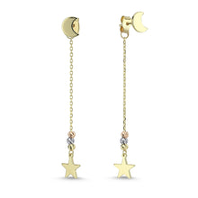 Load image into Gallery viewer, Minimalist Moon and Star Dangle Earrings in Real Gold
