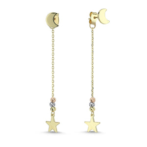 Minimalist Moon and Star Dangle Earrings in Real Gold