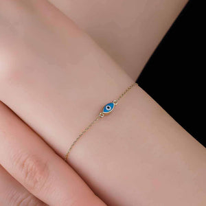 Tiny Evil Eye Charm Adjustable Bracelet in Real Gold