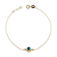 Load image into Gallery viewer, Blue Evil Eye Charm Bracelet in 14kt Gold

