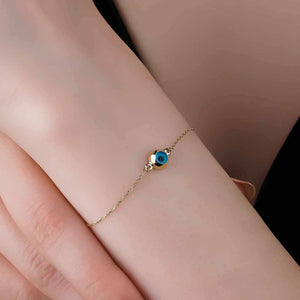Blue Evil Eye Charm Bracelet in 14kt Gold