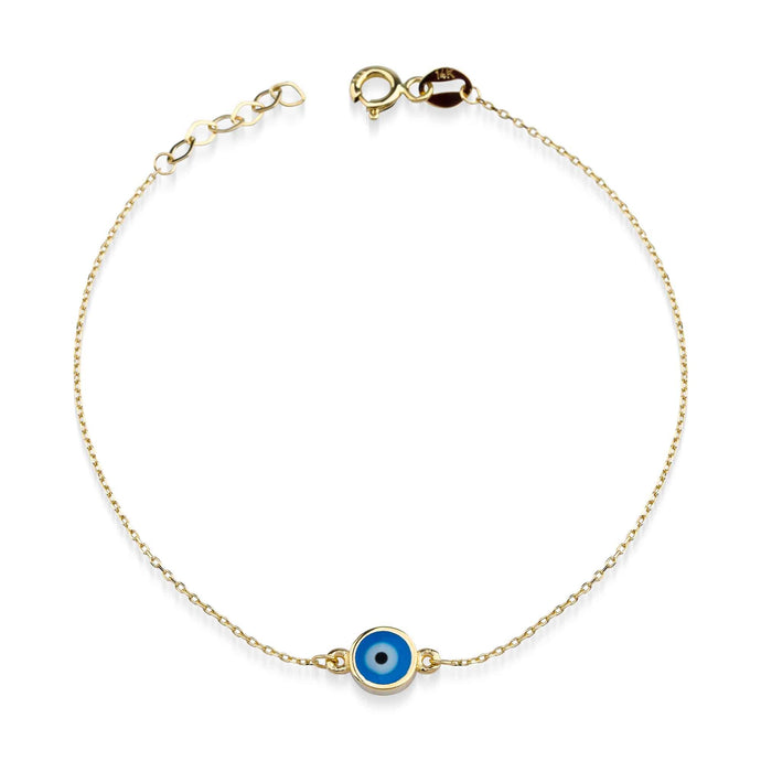 Double-Sided Blue Evil Eye Charm Bracelet in Gold