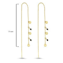 Load image into Gallery viewer, 14k Gold Small Disc Threader Earrings with Onyx
