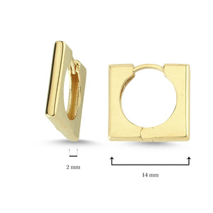 Simple Square Shape Hoop Earrings in Yellow Gold